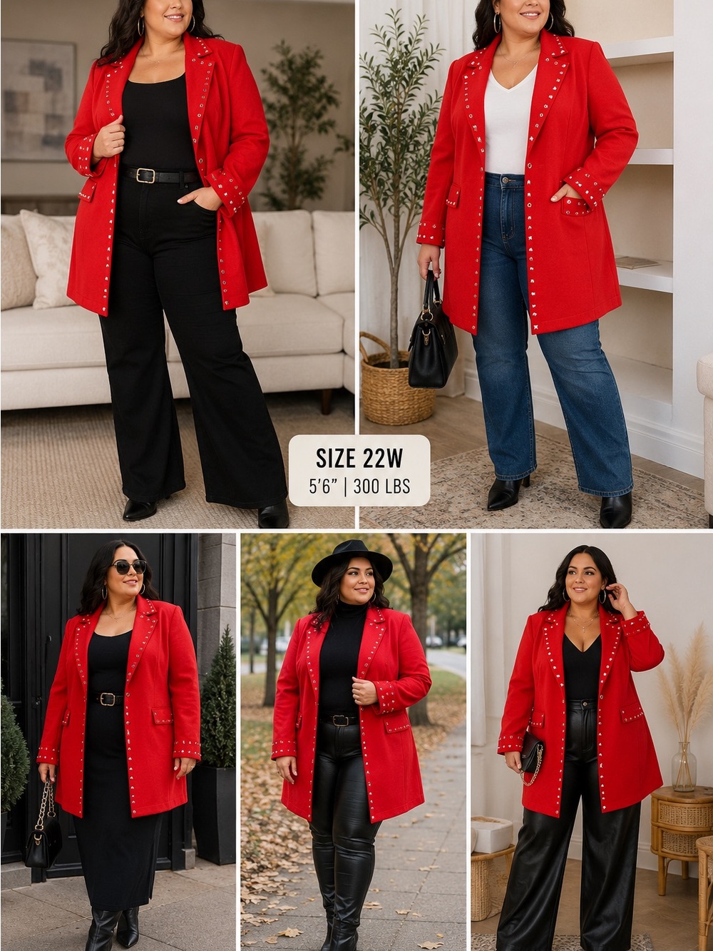 Stella Louise for K&B Women’s 22W Red Studded Long Blazer Jacket Vintage